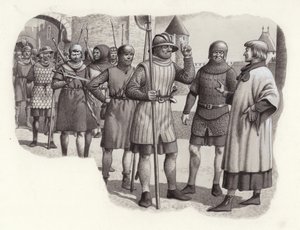 Sotilaita 1300-luvulta (guassi paperille) (gouache paperille)