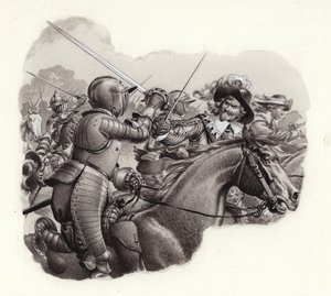 1600-luvun raskaasti panssaroitu ratsuväki (guassi paperille)