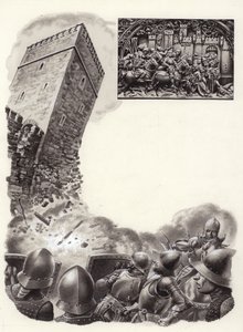 Espanjalaiset sotilaat räjäyttävät linnoituksia ruudilla (guassi paperille)