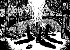 tulipalo metsässä, 2014 (tussi ja sivellin)