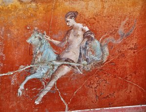 Oplontis, lähellä Napolia, Italia (Napoli, Italia): seinämaalauksia Villa Poppaeassa - yksityiskohta roomalaisesta freskosta, mytologinen kohtaus Euroopan sieppauksesta - roomalaista taidetta - Kuva Patrice Cartier - tekijältä Patrice Cartier