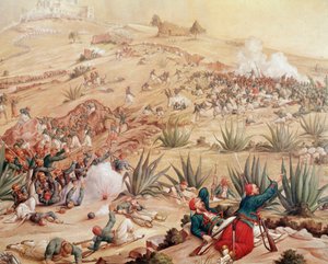 Meksikon retkikunta: "" Pueblan taistelu 5.5.1862 Puebla de los Angelesin kaupungin ympärillä, Ignacio Zaragozan johtamien meksikolaisten armeijoiden ja Ranskan toisen imperiumin armeijoiden välillä, joita johti Charles Ferdinand Latrille, Kreivi Lorencez” tekijältä Patricio Ramos-Ortega