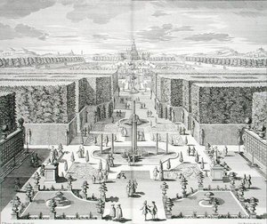 Watergardens from "Furstlicher Baumeister", kaiverrus Karl Remshard (1678-1735), julkaistu noin 1711-16 (kaiverrus)