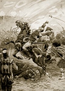 Sir Edward Pakenhamin kuolema, kuvitus teoksesta "Battles of the Nineteenth Century", kirjoittanut Archibald Forbes, G.A. Henty ja majuri Arthur Griffiths (litho) tekijältä Paul (after) Hardy