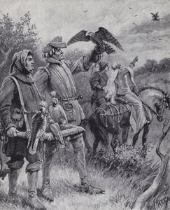 Haukkametsästys keskiajalla (litho)
