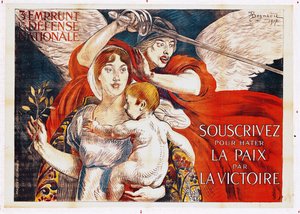 "Subscribe to Hasten Peace by Victory", juliste maanpuolustuksen kolmannelle lainalle, 1917 (värinen kaiverrus)
