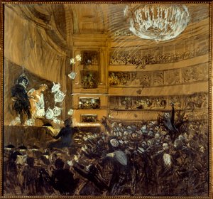 Hernanin taistelu 25.2.1830 Ensimmäinen esitys Victor Hugon (1802-1885) teoksesta "" Hernani" Comedie Francaisessa. Piirustus Paul Albert Besnard (1849-1934) 1800-luvun Pariisi, Comedie Francaise