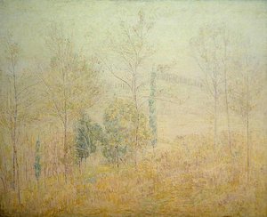 Toscanalainen maisema aikaisin keväällä vihreiden poppelien kanssa (öljy kankaalle) (oil on canvas) tekijältä Paul Baum