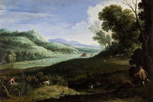 Maisema metsästäjien kanssa, 1619.