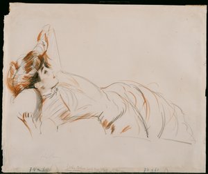 Tyylikäs nainen makuuasennossa tekijältä Paul Cesar Helleu