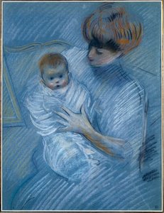 Äitiys. Piirustus Paul Helleu (1859-1927), 1900-luku. Muotokuva äidistä lapsensa kanssa. Bayonne, Musee Bonnat tekijältä Paul Cesar Helleu