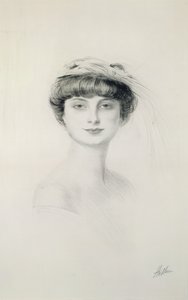 Anna de Noaillesin (1876-1933) muotokuva (kuivakärki paperille) tekijältä Paul Cesar Helleu