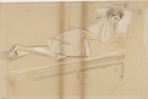 Nainen makaa eteenpäin sohvalla tekijältä Paul Cesar Helleu