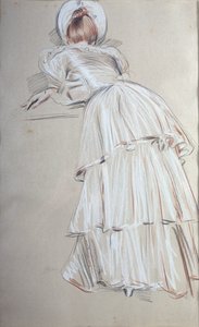 Nainen seisoo takaapäin nojaten (pastelli) tekijältä Paul Cesar Helleu