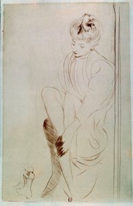 Nuori nainen piirtää a la sanguinea, kirjoittanut Paul Helleu (1859-1927) 20th century Paris, B.N. tekijältä Paul Cesar Helleu