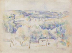 Talo ja lehto, n. 1890 (kynä ja akvarelli paperilla) tekijältä Paul Cézanne