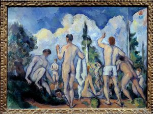 Les bathers Paul Cezannen (1839-1906) maalaus 1890 Su. 0,6x0,82 m Pariisi, musee d