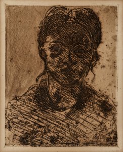 Cap de donzella. Gravat de Paul Cezanne (1839-1906). Gravat. Mides: 32,5x25cm. Musee Granet, Aix En Provence.finnish tekijältä Paul Cézanne