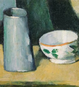 ""Kulhon ja maitokannun asetelma"" (Bowl and Milk-Jug) Paul Cezannen (1839-1906) maalaus - noin 1873-1877 - Öljy kankaalle Koko 20x18,1 cm Bridgestonen taidemuseo tekijältä Paul Cézanne