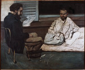 Paul Alexis lukee käsikirjoitusta Emile Zolalle (öljy kankaalle tekijältä Paul Cézanne