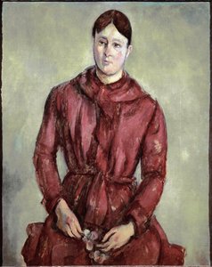 Madame Cezannen muotokuva punaisessa mekossa (öljy kankaalle, n. 1890) tekijältä Paul Cézanne