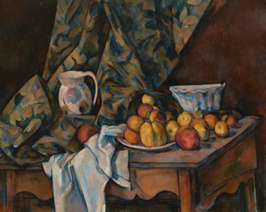 Asetelma, jossa on omenoita ja persikoita tekijältä Paul Cézanne