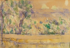Näkymä otettu studiossa Lauvesissa (akvarelli kynällä paperille) tekijältä Paul Cézanne