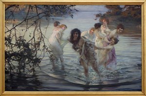 Onnea ebat. Nuoret naiset pitävät hauskaa uimassa joen vedessä. Paul Emile Chabasin (1869-1937) maalaus, öljy kankaalle, noin 1899. Museum of Fine Arts of Nantes.