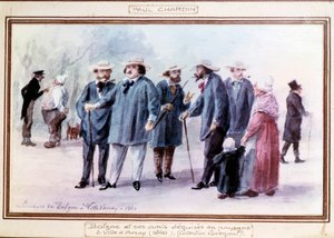 Ranskalainen kirjailija Honore de Balzac (1799-1850) ja hänen ystävänsä naamioituvat talonpoikaisiksi Avrayn kaupungissa vuonna 1840. Paul Chardinin (1833-?) muiston mukaan maalaama akvarelli tekijältä Paul Chardin