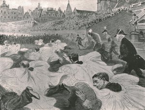 "Kiireässä nähdä kuninkaan ja kuningattaren lähtevän luostarista", 1902. tekijältä Paul Charles Renouard