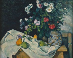 Fleurs dans un pot de gingembre ja hedelmät tekijältä Paul Cézanne