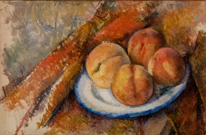 Neljä persikkaa lautasella tekijältä Paul Cézanne
