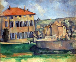 Maison et ferme a Jas de Bouffan - Talo ja maatila Jas de Bouffanissa, kirjoittanut Cezanne, Paul (1839-1906). Öljy kankaalle, koko: 60x73, n. 1887, Kansallisgalleria, Praha tekijältä Paul Cézanne