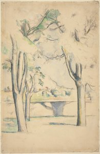 Mont Sainte-Victoire Jas de Bouffanin muurin takana tekijältä Paul Cézanne