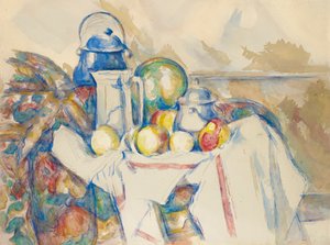 Asetelma maitokannulla, melonilla ja sokerikulholla, 1900-1906. tekijältä Paul Cézanne