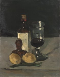Tyyni elämä pullon, lasin ja sitruunoiden kanssa, 1867-9.