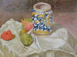 Asetelma italialaisella keramiikkapurkilla tekijältä Paul Cézanne
