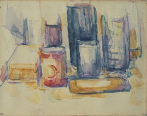 Keittiön pöytä: ruukut ja pullot tekijältä Paul Cézanne