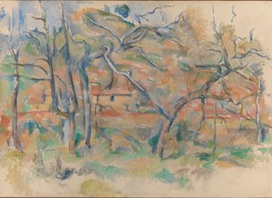 Arbres i cases, Provença, c.1885 (oli sobre tela)finès tekijältä Paul Cézanne
