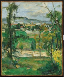 Kylä puiden takana, Île-de-France, n. 1879 tekijältä Paul Cézanne