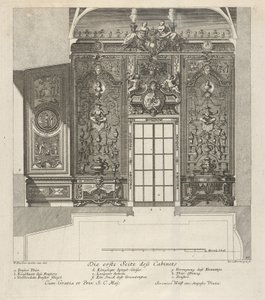 Posliinihuoneen ensimmäinen seinä, julkaisu: Fürstlicher Baumeister Oder: Architectura civ..., 1711. tekijältä Paul Decker the Elder