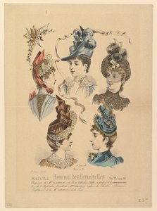 Naisten hatut, nro 4671, Journal des Demoiselles, 1. huhtikuuta 1888. tekijältä Paul Deferneville