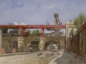 Työntekijät nostavat kehätien rautateitä Rue de la Vouten sillalla, Pariisi, 1888