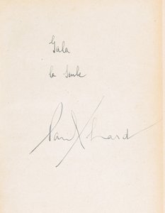 Käsinkirjoitettu omistus rakkausrunoudessa tekijältä Paul Eluard