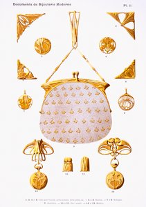 Korumalleja, levy 11 asiakirjasta "Documents de Bijouterie et Orfeverie modernes", jonka on julkaissut Henri Laurens, Pariisi, noin 1900 (sävytetty kromoliitti). tekijältä Paul Follet