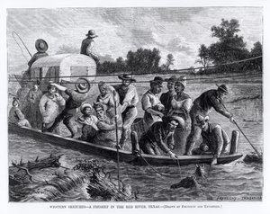 Western Sketches, Freshet in the Red River, Texas, kuvitus  tekijältä Paul Frenzeny
