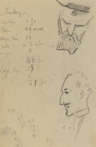 Parrakas mies ja mies profiilissa [verso] tekijältä Paul Gauguin