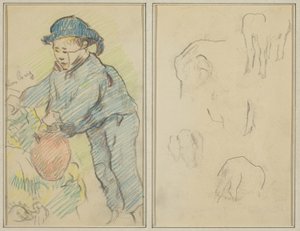 Bretonipoika kannun kanssa; Viisi eläinmuotoa [käänteinen] tekijältä Paul Gauguin