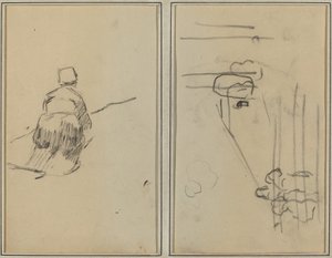 bretonilainen nainen kävelemässä; Piirros portailla [verso] tekijältä Paul Gauguin