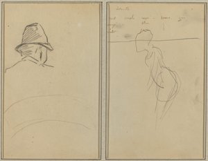 Miehen pää, jolla on hattu, takaa katsottuna; Pysyvä nainen [recto] tekijältä Paul Gauguin